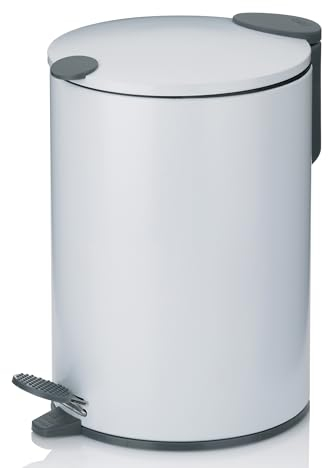 kela Seau à cosmétiques 3l blanc mat, couvercle Silent-Close, poubelle à pédale salle de bains MATS, poubelle de salle de bains avec seau intérieur et anse de transport