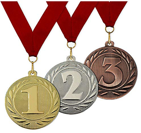 Larius 3 Stücke Metall Gewinner Award Medaillen für Sport, Wettbewerbe, 1 2 3 Platz (1-2-3-Platz)
