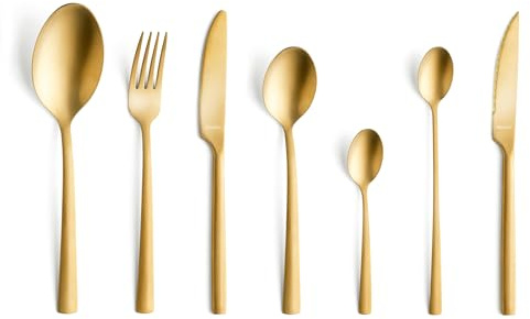 Amefa Manille Besteckset für 6 Personen, 42-teilig | PVD-beschichteter Edelstahl, Messer, Gabeln, Löffel und Teelöffel, Cutlery Set - Gold