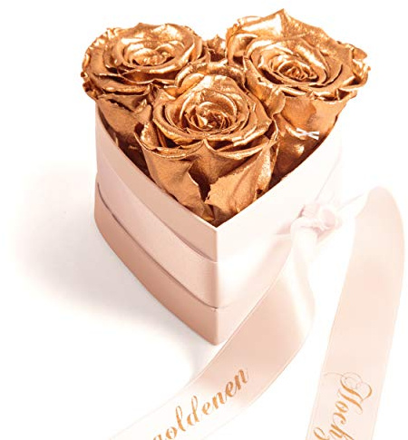 ROSEMARIE SCHULZ Heidelberg Infinity Rosenbox Herz Rosenherz konserviert zur goldenen Hochzeit Jubiläum Geschenk (Gold, 3 Infinity Rosen)