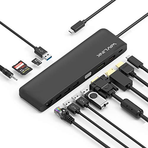 WAVLINK Station d'accueil USB-C, Triple Affichage, Écran d'extension, USB3.0/2.0, VGA, 1x Displayport & HDMI, USB-C 100W PD Charge Alimenté, Rj45 Gigabit Enthernet, Compatible avec Mac Os et Windows