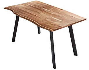 SAM Esstisch Laxmi 160x85 cm Akazie Natur Baumkante Metallbeine schwarz | Baumkantentisch massiv, Akazienholz naturfarben, Esszimmertisch
