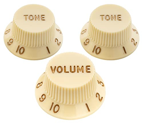 Musiclily Ultra ST Gitarre Potiknöpfe 1 Volume 2 Tone Knobs Set Aged White | Universelle Befestigung, 2T1V, für Fender Strat Style E-Gitarre