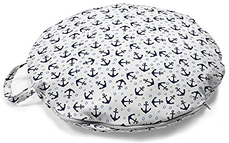 ABAKUHAUS Anker Rundes Bodenkissen mit Griff, Dunkle Blue Marine, dekoratives Kissen für Wohnzimmer & Schlafsäle, 45 cm, Dunkelblau Hellblau Grau
