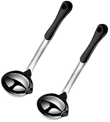 Sugarchef Gravy Ladle with Anti-scalding Handle Stainless Steel Grease Separator Soup Spoon Ladle for Cooking 2PCS