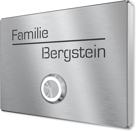 Placca per campanello da esterno in acciaio inox V2A con incisione di Graviers Design - acciaio inox - pulsante campanello a LED - Made in Germany