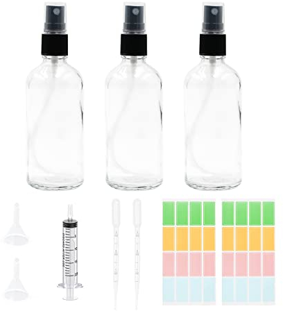 3 Stück 100ml Sprühflasche Glas, Transparente Parfüm Zerstäuberflasche Leere Sprühflasche zum Befüllen, Klein Tragbar Parfüm Zerstäuber für Unterwegs Ätherisches Öle Kosmetik Aromatherapie (3 X 100ml)