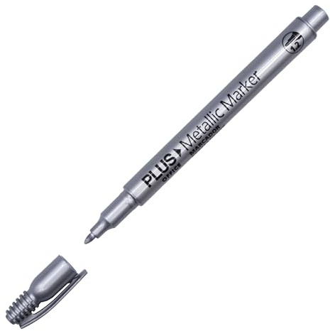 Plus Office – Rotulador con Efecto Metalizado, Marcador Permanente para Escribir, Pintar, Marcar Cualquier Tipo de Materiales, Metálico con Punta de 1.2mm (Plata)