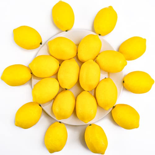 BigOtters 20PCS Small Artificial Lemons, Faux Yellow Lemons 2.7 x 1.8 Inch for Fake Fruit Bowl Lemonade Party Summer Decor Photo Props