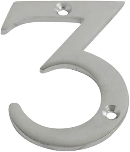 SISI UK® Satin Chrome Front House Door Numbers & Letters 3'' with Screws (Number 3)