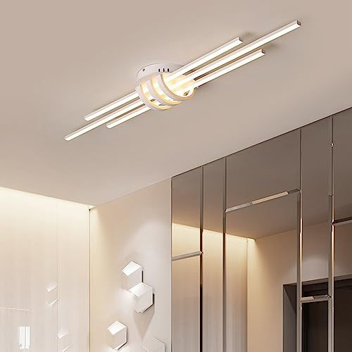 LED Deckenleuchte Dimmbar Wohnzimmer Deckenleuchte Modern LED Deckenlampe Esstisch Deckenlampe für Schlafzimmer Küchen Büro Esszimmer Decken Leuchten Esstisch Hängelampe Dekoleuchte (Weiß, L110cm)