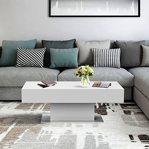 ML-Design Tavolino da Salotto con 2 Scomparti Sotto il Piano Scorrevole Legno MDF Bianco 110 x 60 x 40 cm Tavolo da Caffè per Soggiorno con Spazio di Archiviazione