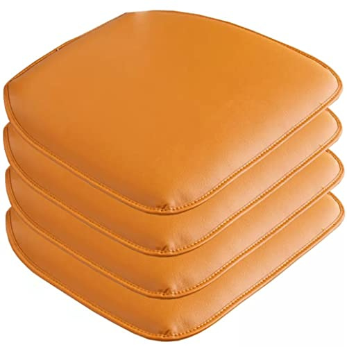 EGGPOD Leder-Stuhlkissen für Esszimmerstühle [43 x 40 cm],rutschfeste Küchen-Esszimmerstuhlauflage und Sitzkissen mit maschinenwaschbarem Bezug,1/2/4-Set(Farbe:Orange,Größe:4 Packungen)