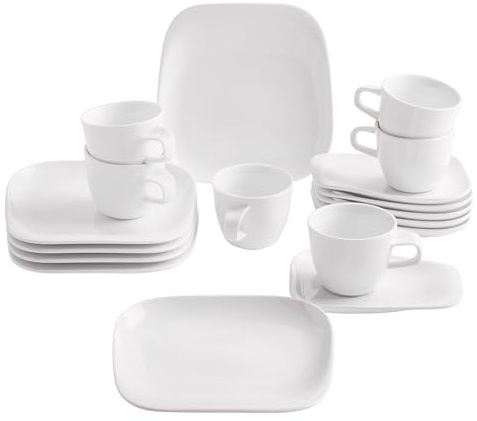 KAHLA 150407A90015C Elixyr Kaffeeservice 18tlg. | eckiges Geschirrset für 6 Personen aus Porzellan