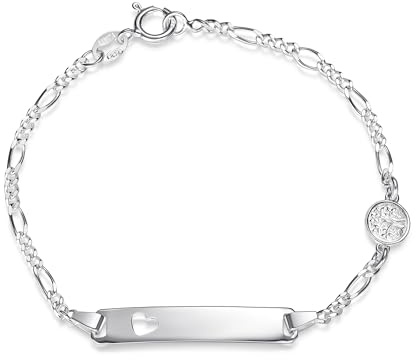 SILBERKETTEN STORE DEIN SCHMUCK ONLINE SHOP ID-Gravurarmband Figaro 2,4mm Lebensbaum | Herz in der Gravurplatte | aus echt 925 Silber | inkl. Gravur