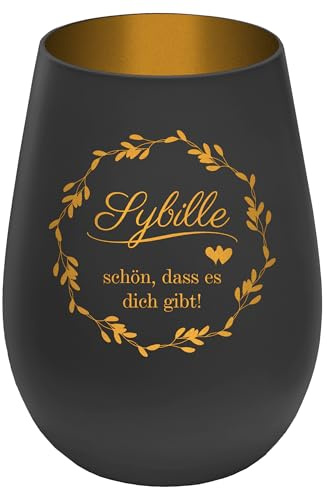 Personalisierbares Windlicht ''Schön DASS es Dich gibt - Schwarz/Gold - graviertes Glas - persönliche Geschenkidee für Freunde und Familie