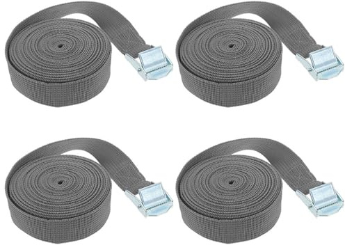 Confezione da 4 cinghie di fissaggio a cricchetto regolabili per bagagli, furgoni, camion, moto (grigio) - 2 m x 25 mm