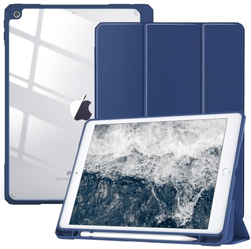 TiMOVO Case Compatible with iPad 9th Gen 2021/iPad 8th Gen 2020/7th Gen 2019 10.2 Inch, with Pen Holder, Trifold Stand Leather Case, Supports Car Sleep/Wake Protective Case, Aqua Blue