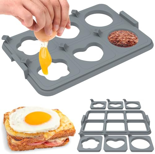 BOBASH 7 moldes para huevos fritos, antiadherentes, extraíbles, sin BPA, antiadherentes, aptos para lavavajillas, redondo, en forma de corazón, en forma de flor, anillos para cocinar huevos para