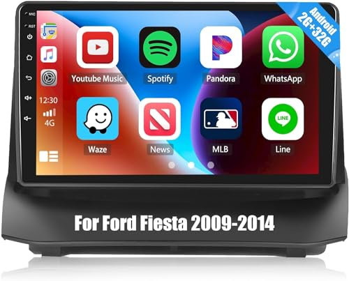 CAMECHO 2+32G Android 13 Car Radio for Ford Fiesta 2009-2014 with Wireless Carplay Android Auto 9-inch Touch Screen Double Din Car Stereo with Sat Nav Backup Camera RDS FM Mirror Link Bluetooth