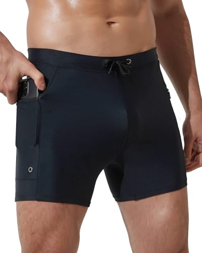 Arcweg Mens Swimming Trunks Swim Trunks Shorts Elastic Men's Swimwear with Zipper Pockets Men's Swimming Briefs Drawstring Board Shorts for Beach Swimming Black L