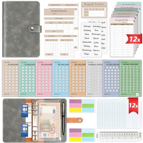 Budget Planner Deutsch Geld Sparen - Bugetplaner Startset mit 8 Sparchallenges - Finanzplaner Haushaltsbuch - Geld Organizer Sparbuch - Cash Stuffing - Budget Binder A6 - Sparen mit Umschlagmethode