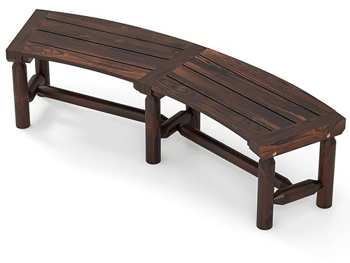 GIANTEX Gartenbank wetterfest, Holzbank Sitzbank für 2 bis 3 Personen, Parkbank aus Massivholz karbonisiert, Garten Terrassenbank bis 325 kg belastbar, Gebogene Balkonbank 139 x 36 x 41 cm