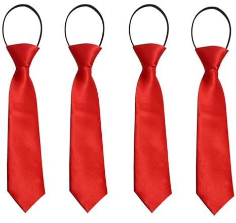 FUIPVGI 4 Pezzi Cravatta da Bambini Con Elastico, Pre-legata, Effetto Seta Lucida per Ragazze e Ragazzi, Uniforme, Nozze, Festa (Rosso)