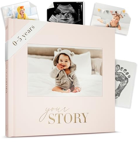 Libro de recuerdos para bebés, álbumes de fotos de bebé, álbum de recortes y libro de registros, regalo de diario de bebé para recién nacidos y niñas (tela crema)