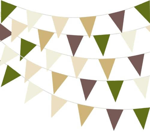32 metri 32 m marrone verde oliva festone festone crema avorio beige tessuto gagliardetto champagne kaki triangolo bandierine decorazioni neutre per boho tan rustico compleanno baby shower matrimonio