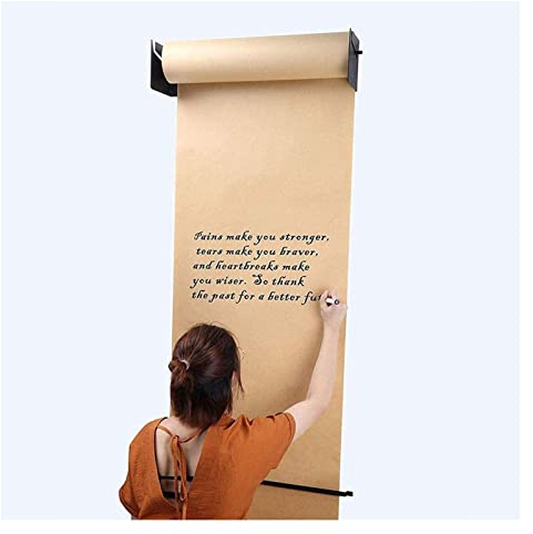 XNYXLPP Wandmontierter schwarzer Kraftpapierspender und -Schneider, für to-Do-Listen/Tagesangebote/Menüs/andere Notizen, inklusive 50 Meter Langer Kraftpapierrolle (Steel Frame Wide)