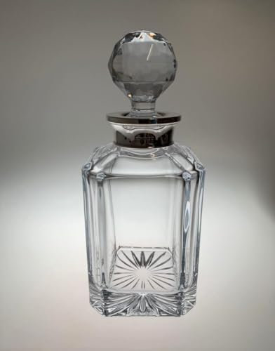 Whisky Decanter Crystal and Hallmarked Sterling Silver Whisky Scotch Decanter British Made by Broadway & Co. Gift Boxed