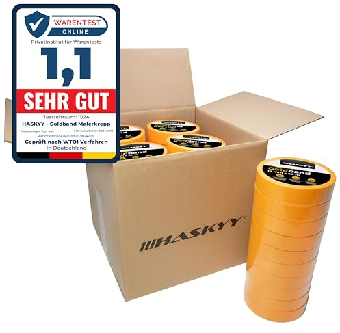 HASKYY Goldband Malerkrepp Kreppband 50x Malerband 25mm x 50m Profi Abdeckband Malertape Klebeband Washi Tape Gold Papiertape Selbstklebend