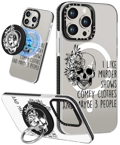 Lotadilo for iPhone 14 Pro Case for Women - Girls Kawaii Design Compatible with Magsafe Magnetic Ring Holder Stand Skull Skeleton Phone Covers Aesthetic Girly TPU Funda for 14 Pro