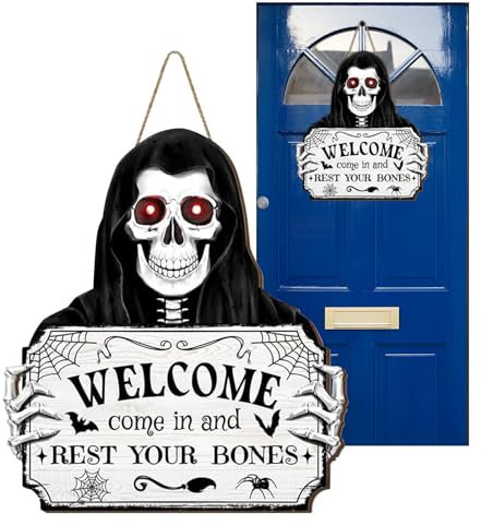 Biniveil Halloween Willkommensschild,Halloween Türhänger | Gruseliges Willkommens-Türschild - Halloween-Türhänger für Haustür, Wohnzimmer, Garten
