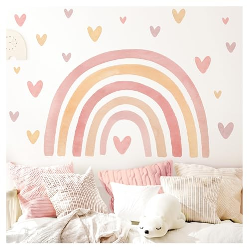 Little Deco Wandtattoo Regenbogen mit Herzen pink gelb DL5087 M