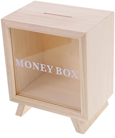 BCOATH Alcancía De Madera para Ahorrar Dinero para Adultos Diseño Elegante Tarro De Monedas Caja De Ahorros Ventana Transparente para Decoración De Oficina o Hogar