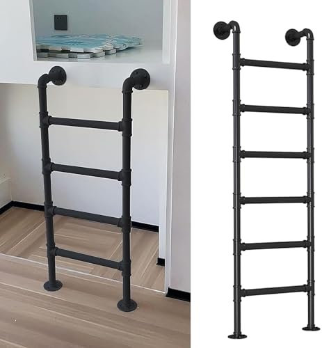 Schwarze Etagenleiter für Wohnmobile, an der Wand montierte Metallleiter für das Loft zu Hause, industrielle Etagenbettleiter aus Eisenrohr, Kletterleitern für drinnen und draußen(110cm/43in)
