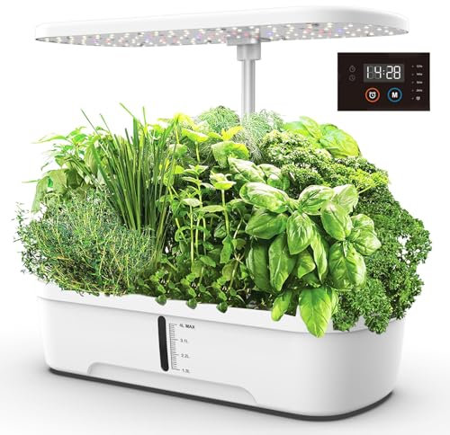 Système de Culture Hydroponique pour Jardin D'intérieur, 12 Dosettes de Jardin D'herbes Aromatiques D'intérieur avec Lumière de Croissance Led, Minuterie Automatique, Réservoir D'eau de 4 L white