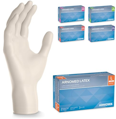 200x ARNOMED® Guanti lattice monouso L Bianco, Guanti monouso senza polvere, Guanti usa e getta resistente, Per meccanico, pulizia casa, alimenti e tattoo XS, S, M, L, XL