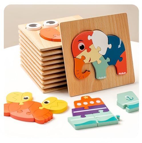 Geniusaur Jigsaw Puzzle for Toddlers, 5 Pack Animals Shape wooden puzzle for Kids Preschool Learning Educational Puzzles 1 2 3 4 Years, Best Toy Gift for Boys and Girls, Montessori Children Puzzle