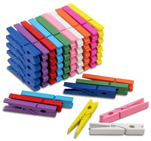 Aisoso 100 Pcs Colored Clothespins Wooden 2.9 Inch Rainbow Color Crafts Decorative Clips for Scrapbooking, Photographs and Hanging Outdoor Clothes, 10 Each of 10 Colors