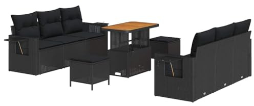 vidaXL Trädgårdsoffset med kudde med lagring 9 pcs Svart, Trädgårdsoffor, modern modulär design, lättviktsmaterial, UV-resistenta, med förvaringsutrymmen för utomhusbruk