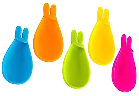 PartyKindom Colgador De Bolsitas De Té De Silicona Forma Conejo 5 Piezas Colores Surtidos Flexible Práctico Para Hogar Oficina Soporte Porta Bolsitas De Té