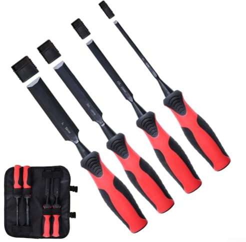 Lot de 4 burins plats ergonomiques en TPR pour le travail du bois