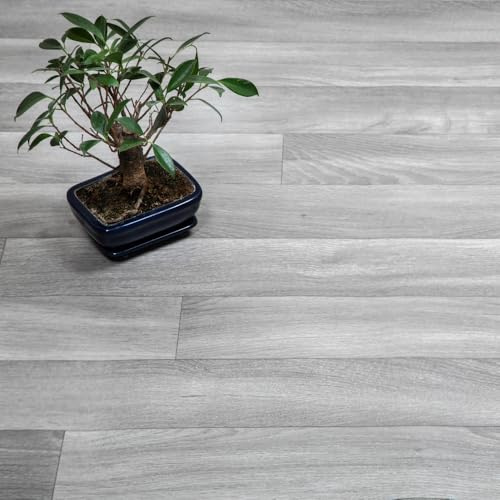 FloorPro Dusky Oak Vinyl Plank Design Vinyl Roll Flooring Light Grey Stylish Plank Pattern Cushioned Bathroom Kitchen Lino Flooring (1, 2metres 2metres (6ft 6 x 6ft 6))