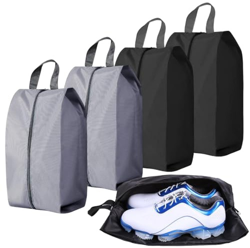 GXGM 4 Pezzi Porta Scarpe da Viaggio, Sacchetti per Sacca Scarpe, Borsa Impermeabile Portatile con Maniglia, L (Nero Grigio)