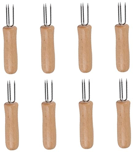 TOYANDONA 8stücke Teiliges Corn Skewer Aus Edelstahl Mit Dreizinkigem Holzgriff Ergonomisch Anti-verbrühend Zum Grillen Von Mais Schaschlik Und Obst Praktisches Bbq-werkzeug Für Einfachen