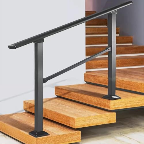 Barandilla de interior con columna de acero negro para patio, terraza, balcón, jardín, disponible en 150 cm, 120 cm, 100 cm, 80 cm, 60 cm
