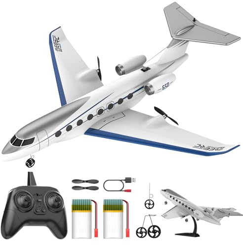 DEERC G650 Private Jet fjärrstyrd flygplan, 3-kanals RC-flygplan, 2,4 GHz, 6-axlig gyroskopstabilisator, redo att flyga (RTF), lätt att flyga för nybörjare, barn och vuxna.